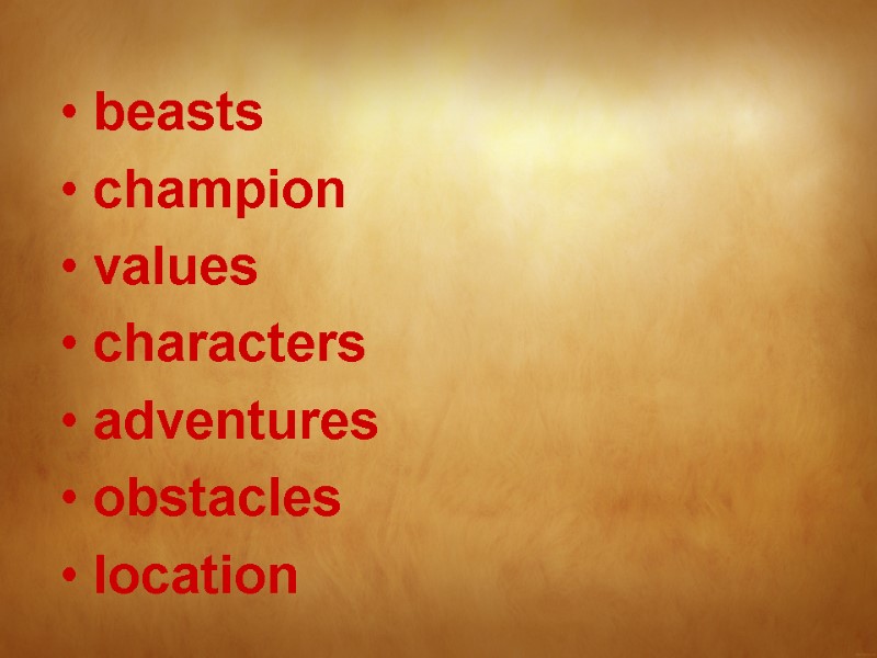 beasts champion values  characters adventures obstacles location
